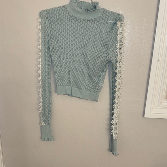 Zara Tops - Zara Light Blue Knit Top with Lace Detail